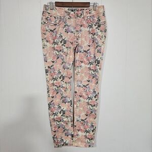 Miss Me Jeans Cargo Women's Pink Floral Print Cuff Skinny Jeans